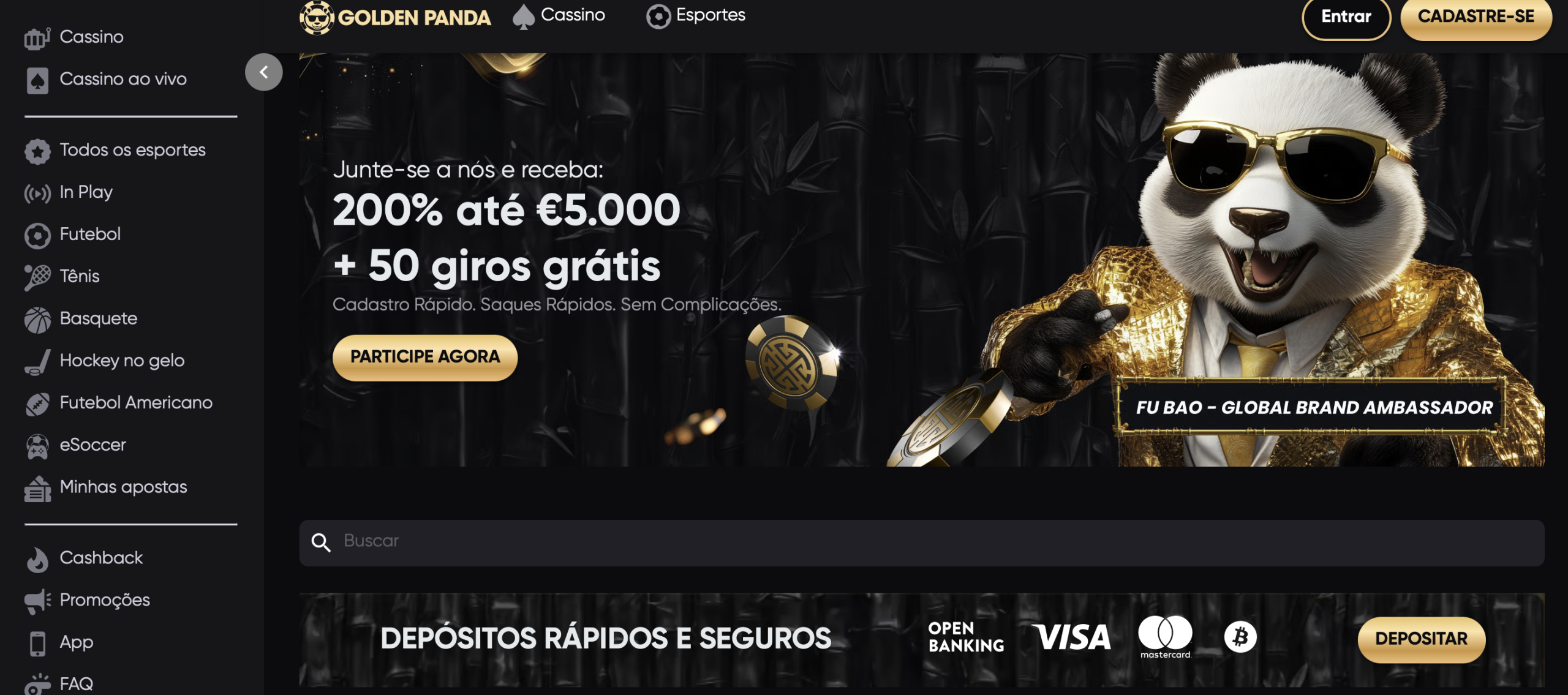Golden Panda - Casino Online com Bónus de 200% até €5.000 e Mais de 50 Fornecedores
